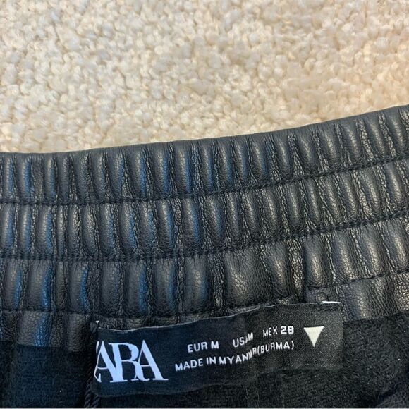 Zara black faux leather vegan joggers pull on Sz M NWT - Picture 7 of 13